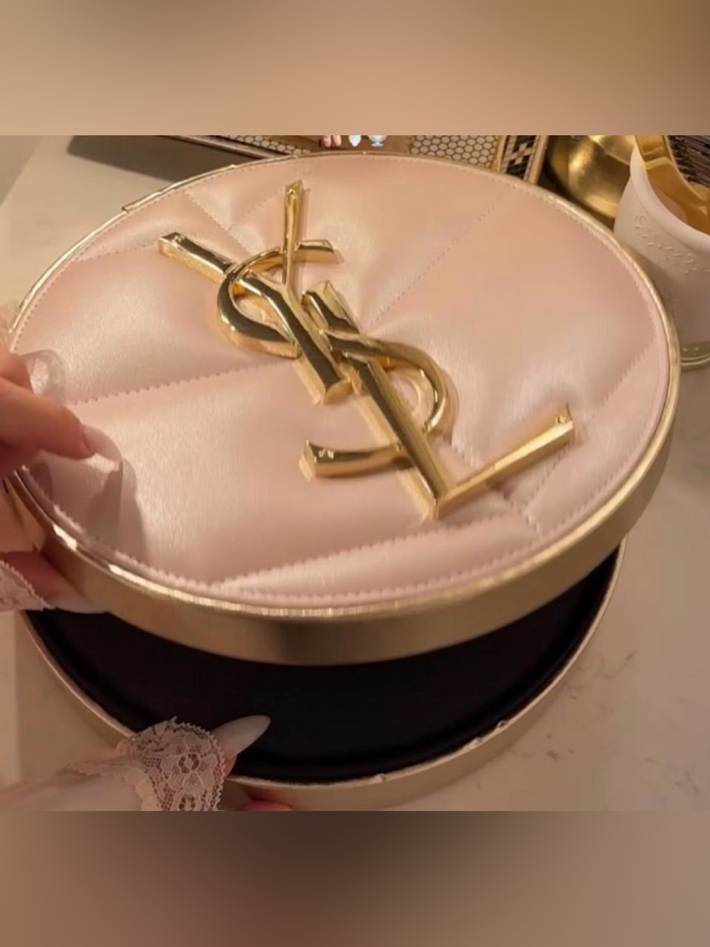 YSL,  YVES SAINT LAURENT •  Light Pink  Round Leather Crossbody.